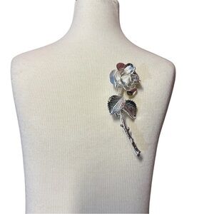 Elegant Silver Rose Brooch Pin.